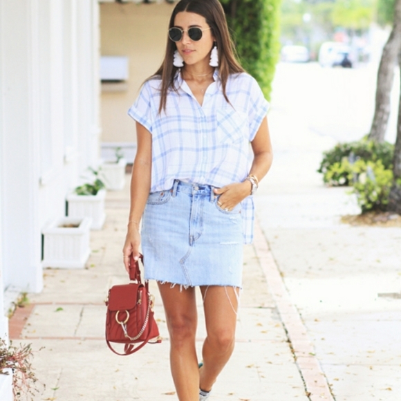 Anthropologie Tops - Anthro Cloth & Stone Blue Plaid Button Down Top